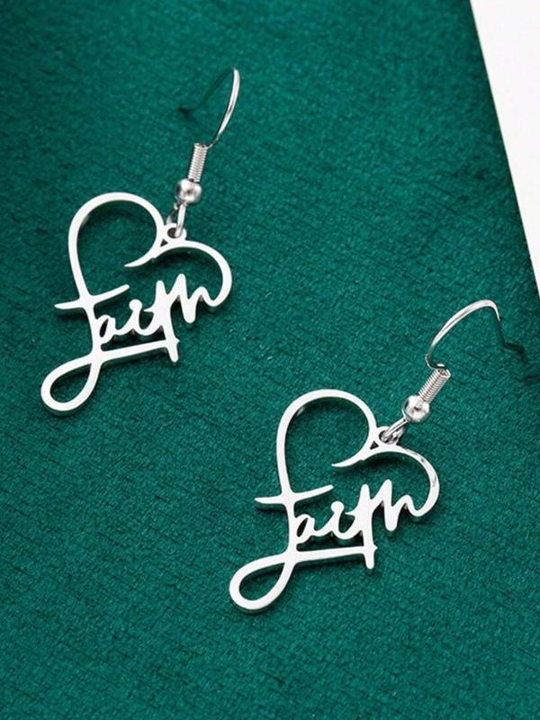 Cross & Letter Themed Earrings & Pendant Necklace, Heart Shaped Letter Slogan Pendant Earrings, Fashion Jewelry Accessories for Women & Men