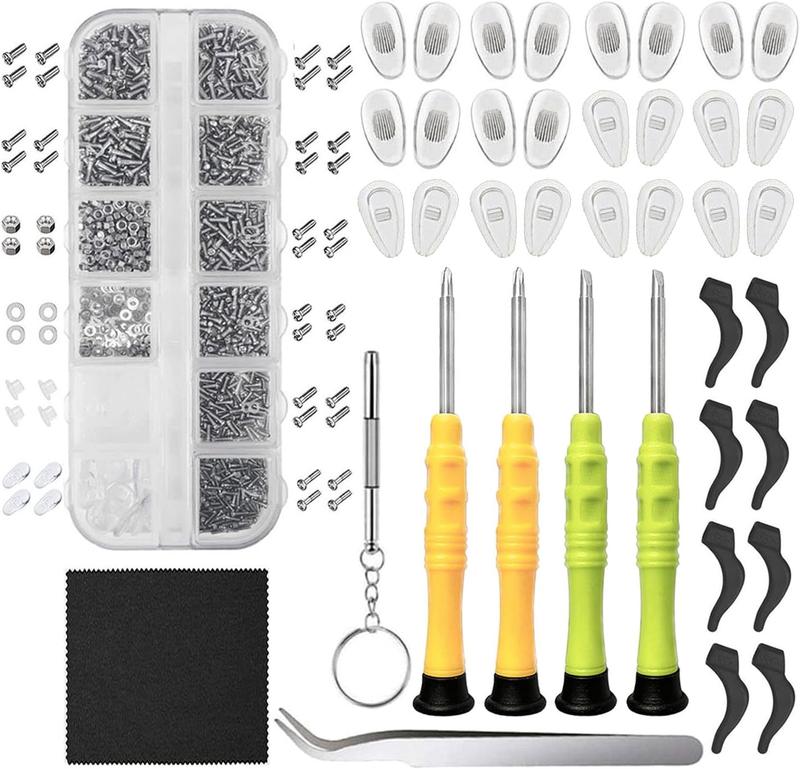 Eyeglasses Repair Kit, Sunglasses Repair Kit with Precision Screwdrivers, Nose Pads, Screws, Tweezer, Cleaning Cloth for Glasses, Sunglass, Watch Clock Spectacle Repair