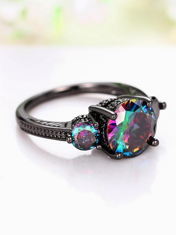 Women's Elegant Rhinestone Decor Wedding Ring, Trendy Exquisite Engagement Ring, Chic Luxury Jewelry As Gift for Girlfriend