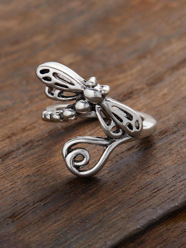 Hollow Out Dragonfly Design Ring, Vintage Creative Ring for Women, Fashion Jewelry for Party, Daily Clothing Decor, Trendy All-match & Exquisite Jewelry for Gift