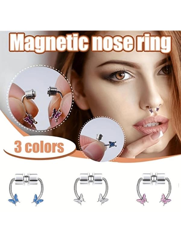 Butterfly Design Magnetic Nose Ring, Fake Septum Ring, Faux Nose Septum Rings, Non-pierced Clip on Nose Rings for Women Men