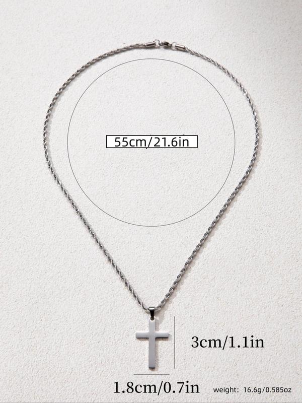 Summer Punk Style Cross Pendant Necklace for Men, Streetwear Minimalist Matching Chain Mexican Necklace for Gift, Stainless Steel Grunge Dainty Jewelry, Matching Streetwear Goth Accessory Fall