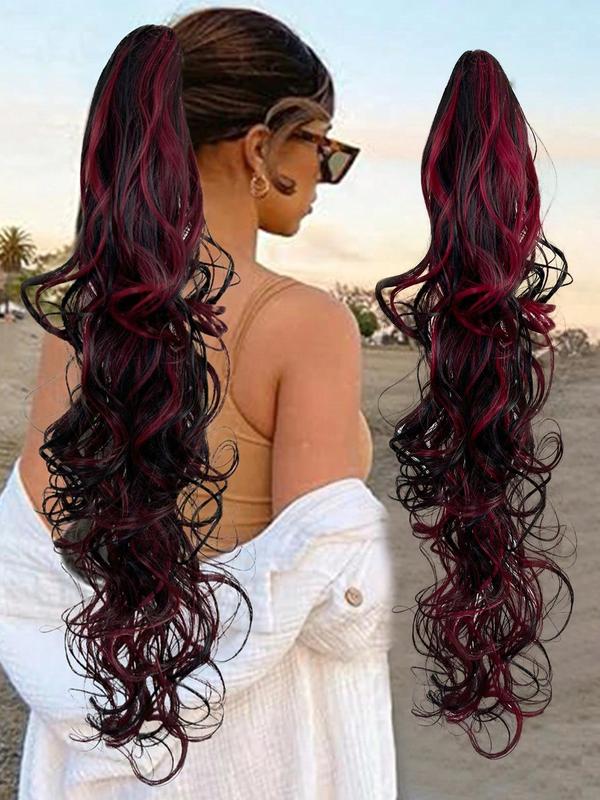 28 Inch Solid Color Long Curly Ponytail Extension, Synthetic Hair Extensions for Women, Natural Fluffy Hair Piece for Daily & Party Hairstyle Ideas