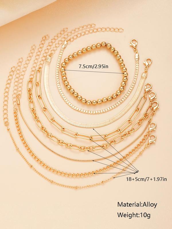 Chain & Beaded Decor Link Bracelet, Casual Plain Zinc Alloy Hand Jewelry for Women, Daily Clothing Decor, Summer Chains Bracelets Jewelry for Birthday Gift Fall