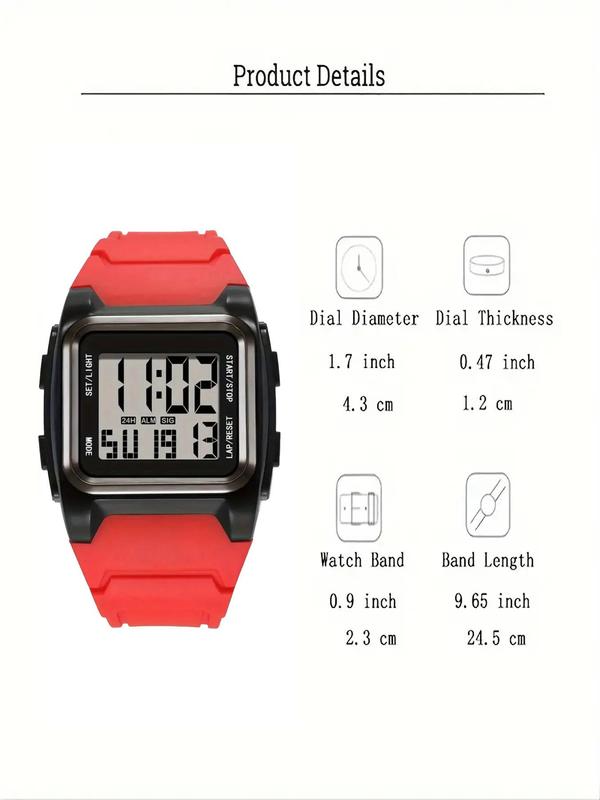 Men's Business Style Square Dial Digital Watch, Fashionable Digital Watch with Alarm & Stopwatch Function, Trendy Watch for Daily Use As Gift for Men Without Box