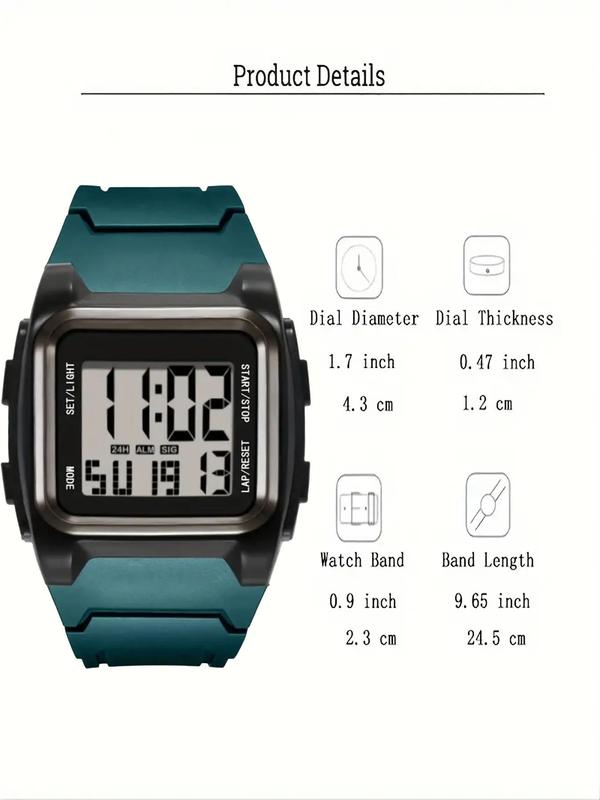 Men's Business Style Square Dial Digital Watch, Fashionable Digital Watch with Alarm & Stopwatch Function, Trendy Watch for Daily Use As Gift for Men Without Box