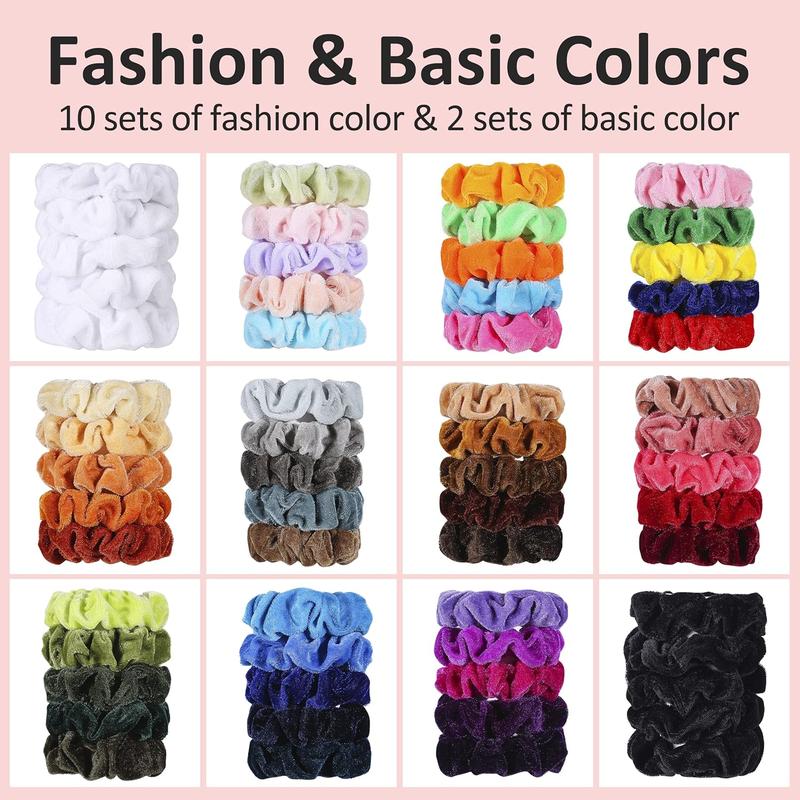 60 Pack Velvet Hair Scrunchies for Women, Girls, and Kids - Bulk Scrunchies Hair Ties No Damage Scrunchy Hair Bands Ponytail Holders