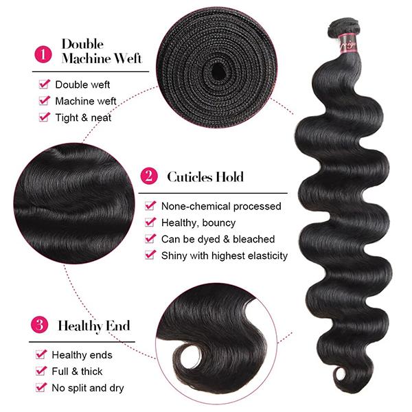 Uwigs Body Wave Bundles Human Hair Weave Bundles Natural Color Remy Hair Weave Extensions