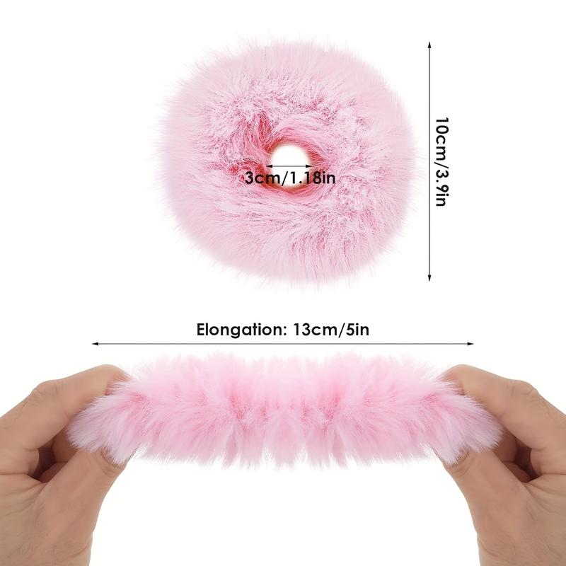 6 PCs Artificial Hair Ring Furry Hair with Hair Fluff Hair Band Hair Rope Wristband Hair Ring Horse Tail Clip Hair Accessories Women Daily Use Multicolor