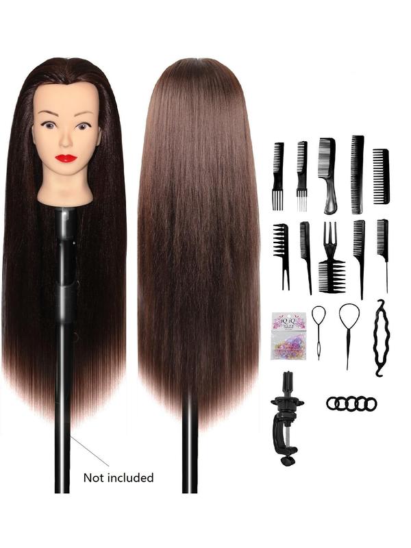 26 Inch Synthetic Hair Mannequin Head, Unisex Adult Hairdresser Training Model with Combs & DIY Tools, Ideal for Braiding & Styling Practice