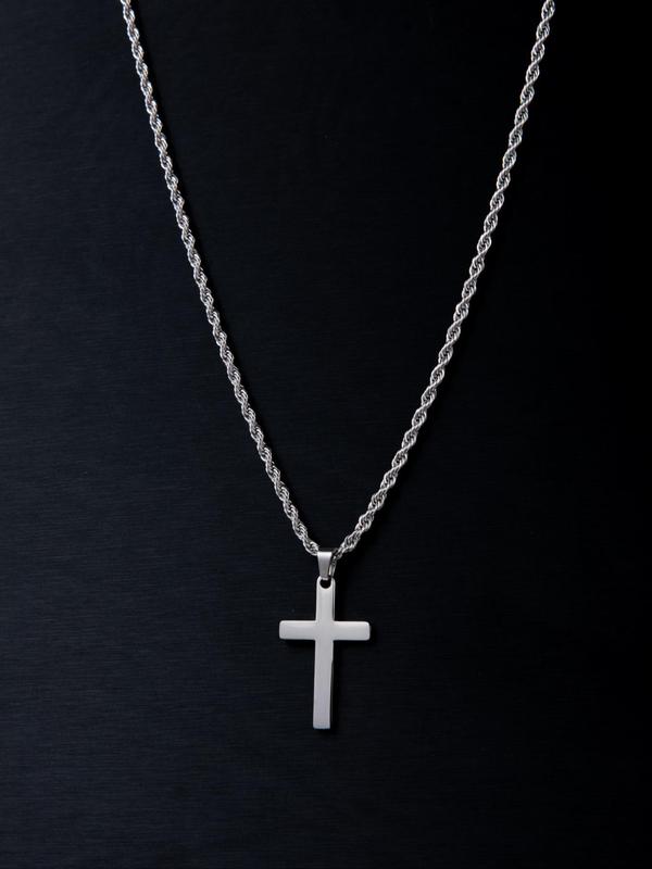 Summer Punk Style Cross Pendant Necklace for Men, Streetwear Minimalist Matching Chain Mexican Necklace for Gift, Stainless Steel Grunge Dainty Jewelry, Matching Streetwear Goth Accessory Fall