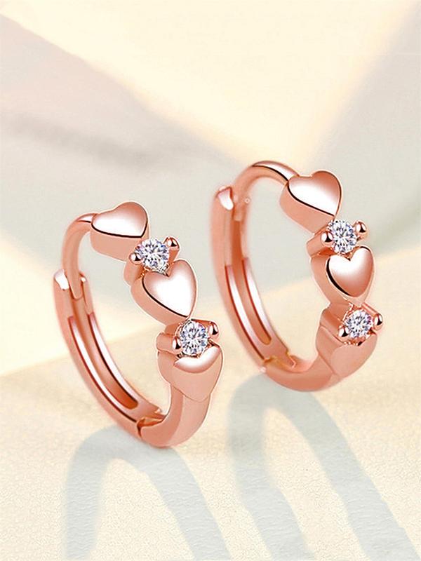 Cute Rhinestone Decor Heart Shaped Earrings As Gift for Girlfriend, Elegant Fashion Hoop Earrings, Anniversary Wedding Party Vintage Jewelry As Gifts for Women