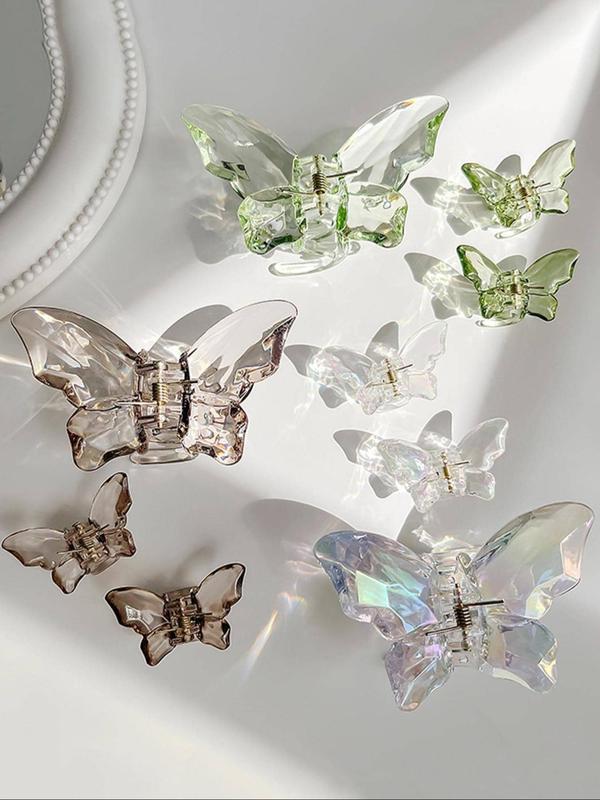 9pcs Transparent Multiple Size Butterfly Design Hair Claw, Fashionable Hair Accessories for Women & Girls, Easy Grasping Hair Claw Clip