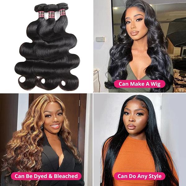 Uwigs Body Wave Bundles Human Hair Weave Bundles Natural Color Remy Hair Weave Extensions