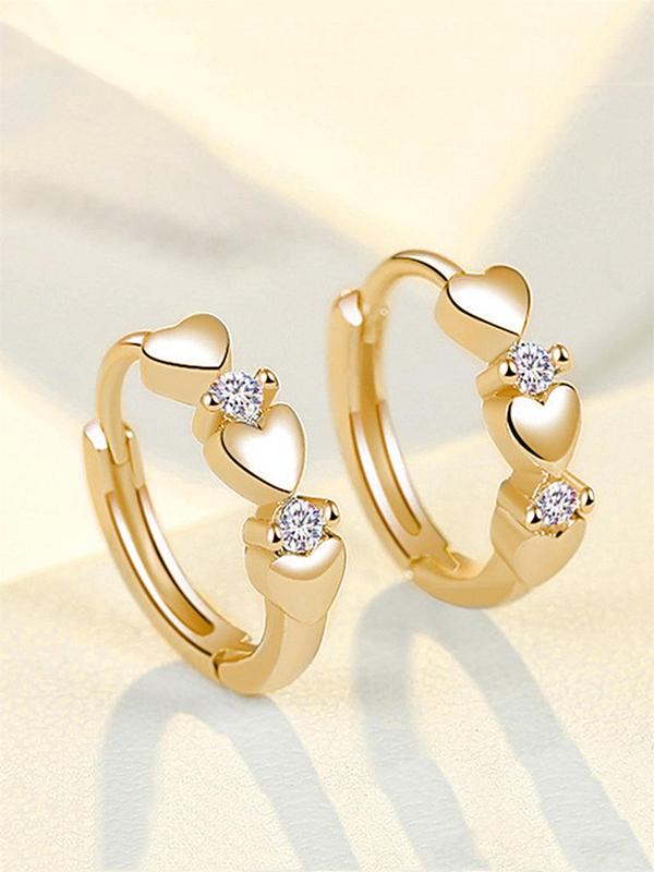 Cute Rhinestone Decor Heart Shaped Earrings As Gift for Girlfriend, Elegant Fashion Hoop Earrings, Anniversary Wedding Party Vintage Jewelry As Gifts for Women