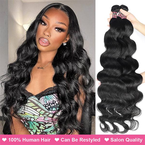 Uwigs Body Wave Bundles Human Hair Weave Bundles Natural Color Remy Hair Weave Extensions