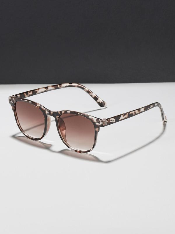 Vintage Leopard Pattern Sunglasses, Unisex Classic Square Frame Sunglasses, Trendy Fashionable Sunglasses for Everyday Use, Versatile Accessories for Outdoor Activities