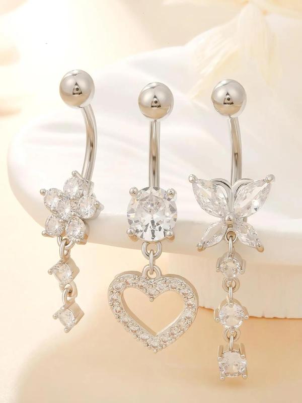 Women's Cute Butterfly & Heart Design Belly Rings, 8 Counts set Fashion Belly Piercing Jewelry for Party, Daily Decor, Trendy All-match & Exquisite Body Jewelry for Birthday Gift