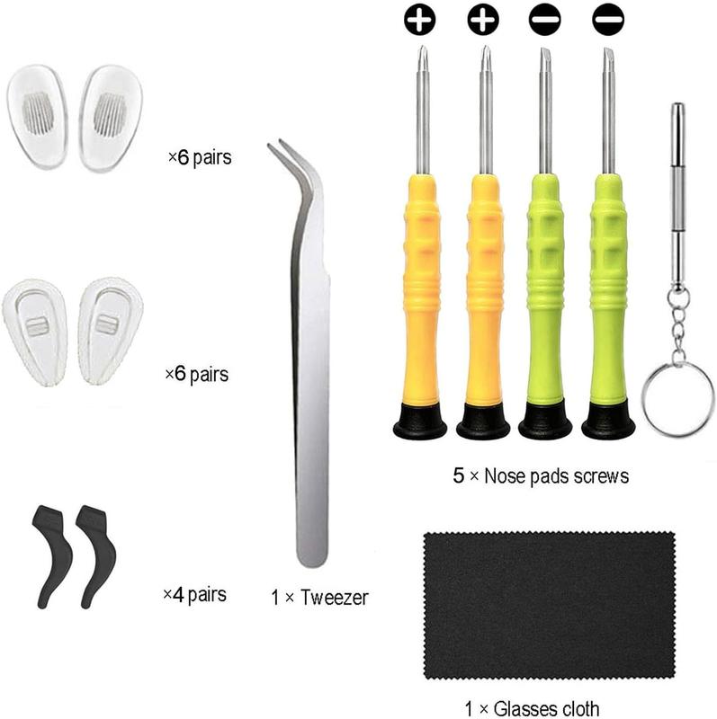 Eyeglasses Repair Kit, Sunglasses Repair Kit with Precision Screwdrivers, Nose Pads, Screws, Tweezer, Cleaning Cloth for Glasses, Sunglass, Watch Clock Spectacle Repair