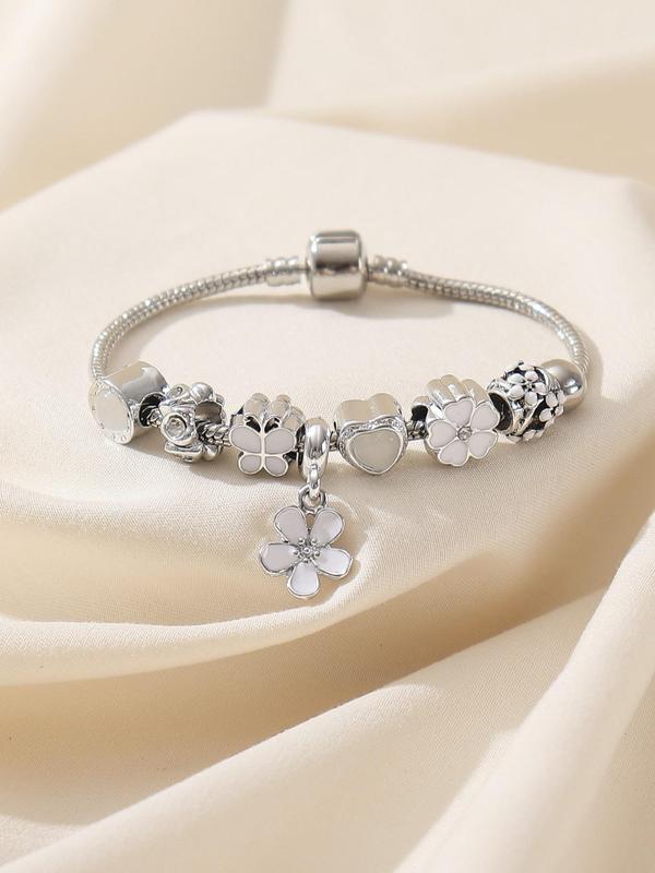 Fashion Elegant Temperament Flower Butterfly Rhinestone Decor Matching Beaded Bracelet, Casual Daily Wear Accessories for Women