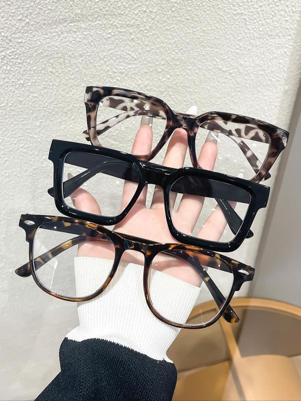 New Trend Plain Color Square & Oval Frame Eyeglasses, 2024 New Style Eyeglasses for Women & Men, Eyeglasses for Work, Daily, Student Back To School