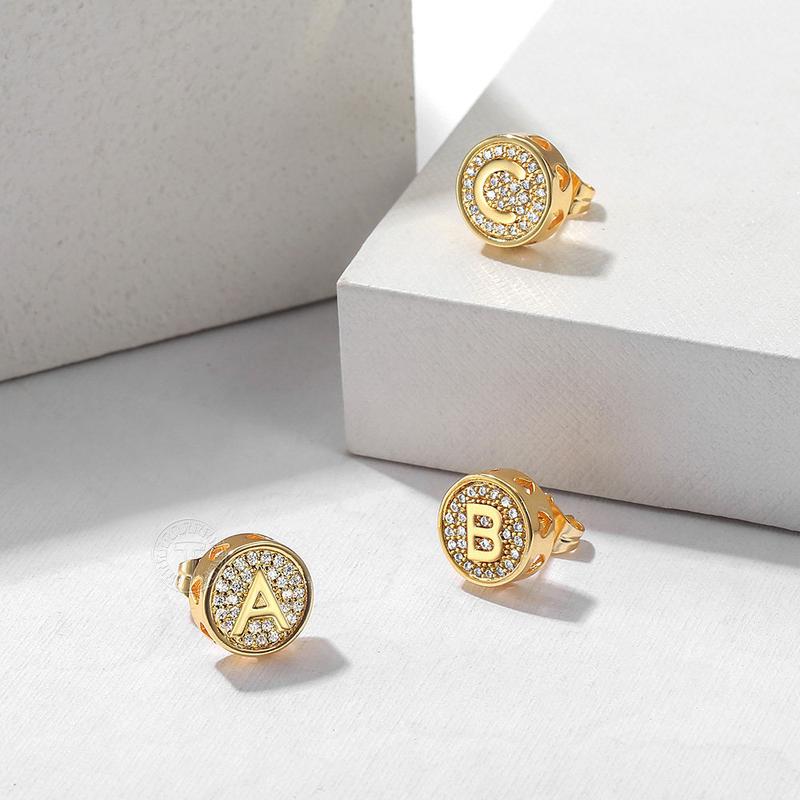 Hermah A-Z Initial Letter Stud Earrings for Men Women Gold Plated CZ  Alphabet Stud Earrings