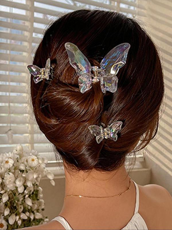 9pcs Transparent Multiple Size Butterfly Design Hair Claw, Fashionable Hair Accessories for Women & Girls, Easy Grasping Hair Claw Clip