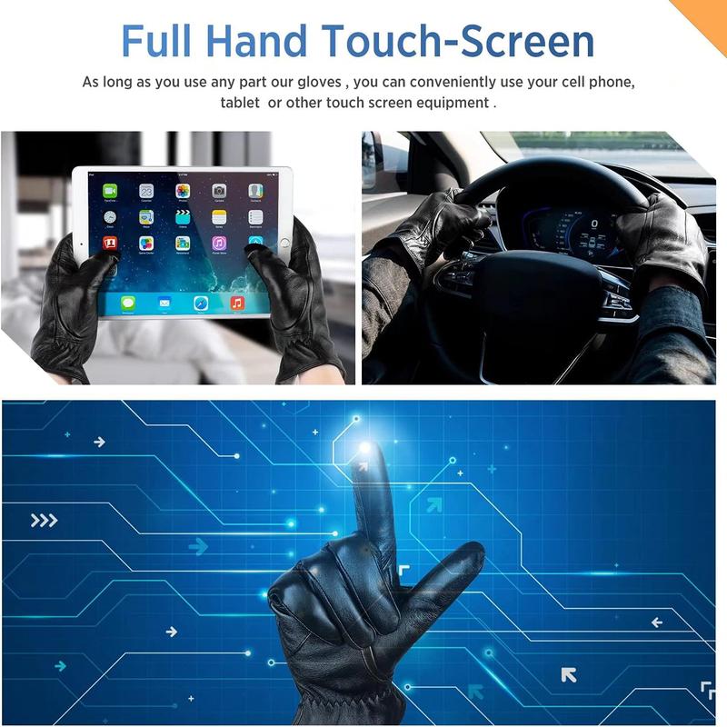 Genuine Sheepskin Leather Gloves for Men, Winter Warm Touchscreen Texting Cashmere Lined Driving Motorcycle Gloves