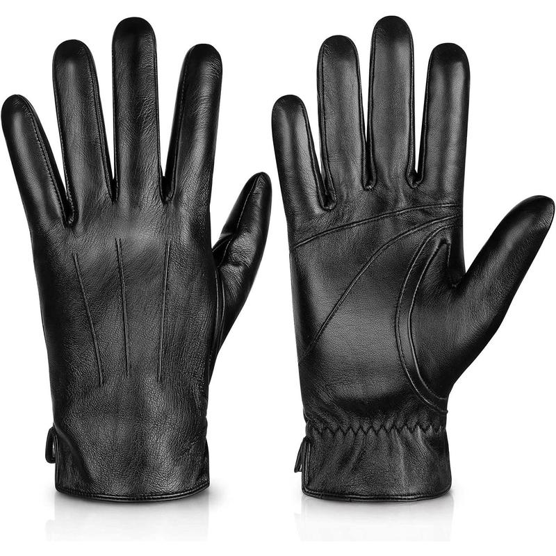 Genuine Sheepskin Leather Gloves for Men, Winter Warm Touchscreen Texting Cashmere Lined Driving Motorcycle Gloves