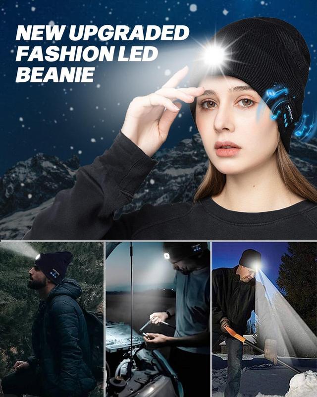 Bluetooth Beanie with Light, Unisex USB Rechargeable 4 LED Fashlight, Hands-Free Music and Calls, Perfect Winter Gift balaclava hat