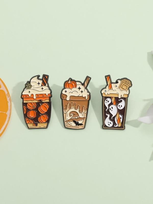 Cute Cartoon Milk Tea Drink Design Brooch Set, Fashion Alloy Badge for Women & Men, Enamel Pin Suitable for Backpacks, Jeans, Scarves, Hats Decoration As Halloween Gift