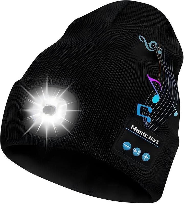 Bluetooth Beanie with Light, Unisex USB Rechargeable 4 LED Fashlight, Hands-Free Music and Calls, Perfect Winter Gift balaclava hat