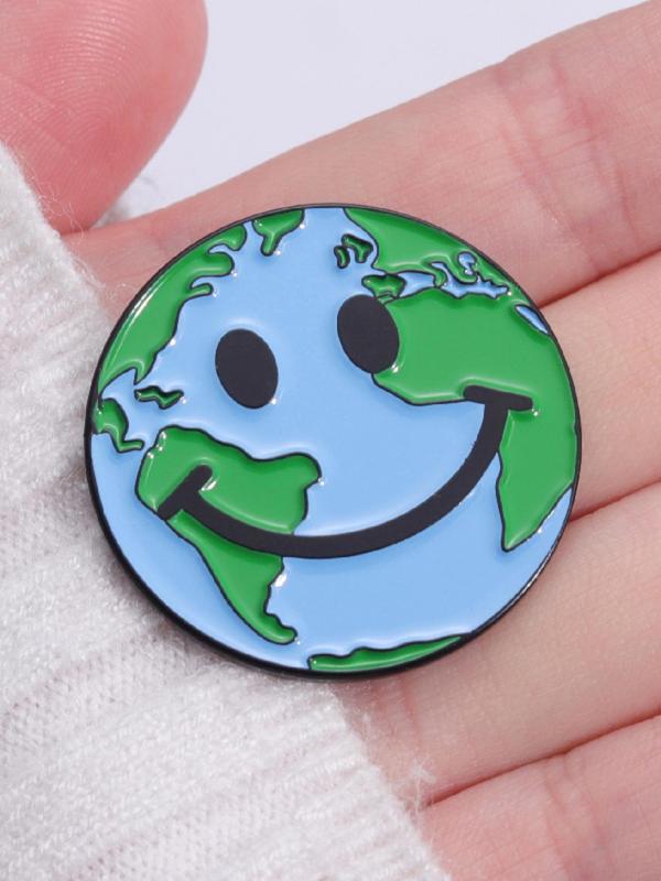 Earth Smile Design Brooch Pin, Fashionable Alloy Badge for Women & Men, Fashion Brooch for Daily Clothing Decor, Trendy All-match & Exquisite Brooch for Birthday Gift