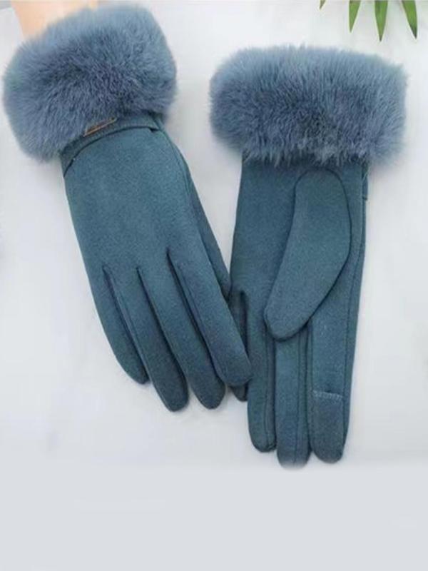 Women's Elegant Contrast Faux Fur Design Touchscreen Gloves, Trendy Soft Warm Gloves, Fashionable Gloves for Fall & Winter