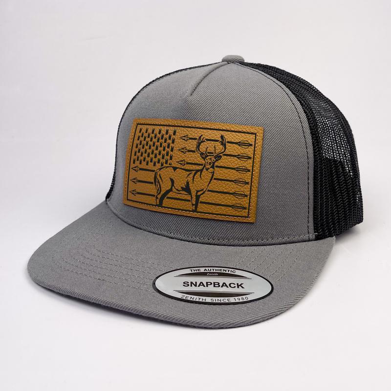 Deer Hunting Hat, Deer Hunter Snapback, Bow Hunting Hat, Leather Hat Patch, Hunting Hat, American Flag with Deer Hat