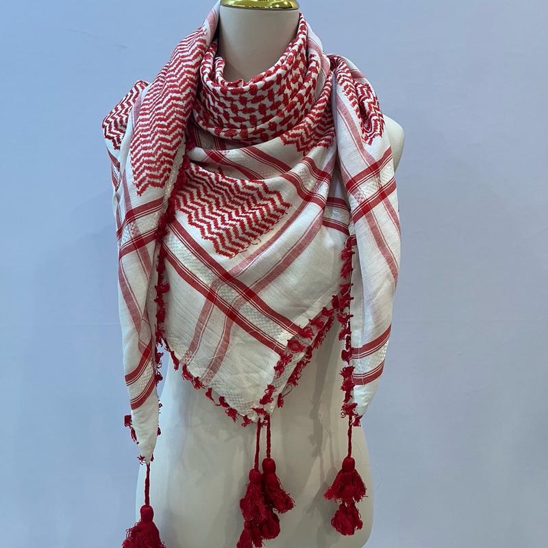 Colorful traditional woven Palestinian kuffiyeh,shemagh, or scarf with classic Palestinian patterns