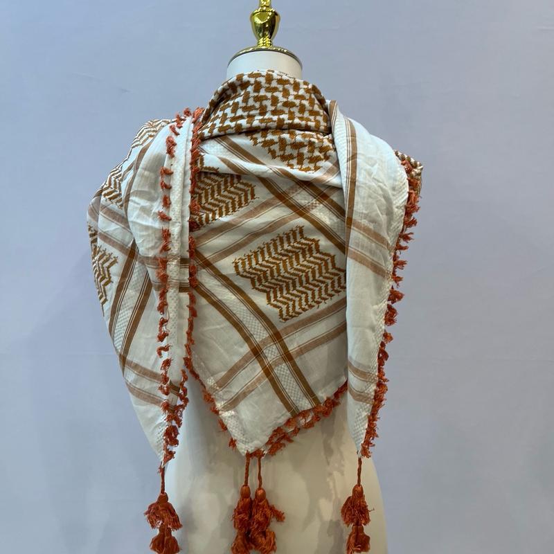 Colorful traditional woven Palestinian kuffiyeh,shemagh, or scarf with classic Palestinian patterns