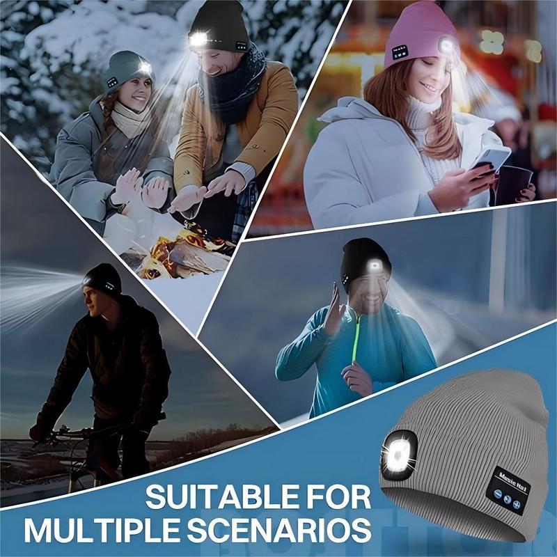 Bluetooth Beanie with Light, Unisex USB Rechargeable 4 LED Fashlight, Hands-Free Music and Calls, Perfect Winter Gift balaclava hat