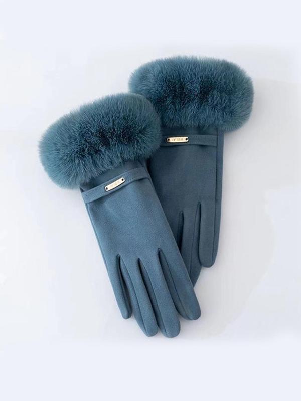 Women's Elegant Contrast Faux Fur Design Touchscreen Gloves, Trendy Soft Warm Gloves, Fashionable Gloves for Fall & Winter