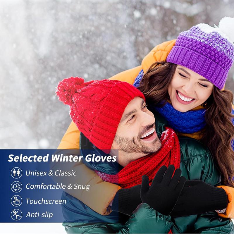 Winter Gloves for Men Women 2 Pairs - Upgraded Touchscreen Knit Gloves for Running Driving, Anti-Slip Thermal Gloves