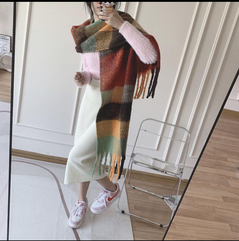 Large Chunky Plaid Scarf Checked Colorful Oversized Scarves Soft Big Cashmere Wool Thick Winter Warm Blanket Women