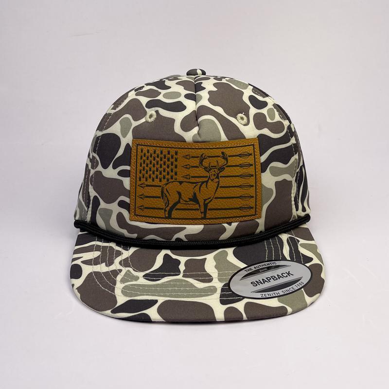 Deer Hunting Hat, Deer Hunter Snapback, Bow Hunting Hat, Leather Hat Patch, Hunting Hat, American Flag with Deer Hat