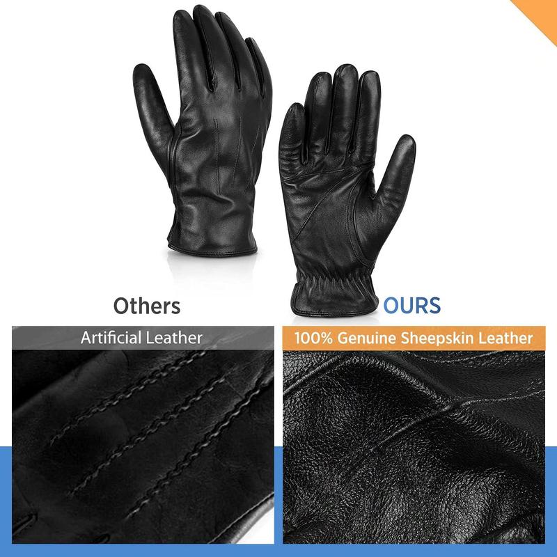 Genuine Sheepskin Leather Gloves for Men, Winter Warm Touchscreen Texting Cashmere Lined Driving Motorcycle Gloves