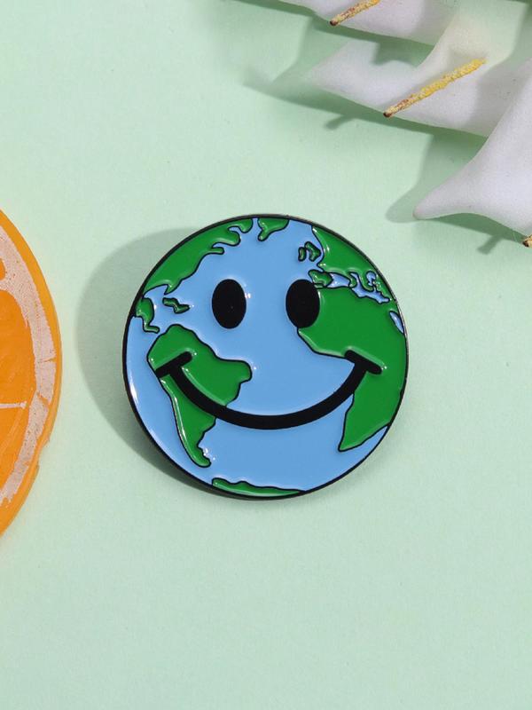 Earth Smile Design Brooch Pin, Fashionable Alloy Badge for Women & Men, Fashion Brooch for Daily Clothing Decor, Trendy All-match & Exquisite Brooch for Birthday Gift