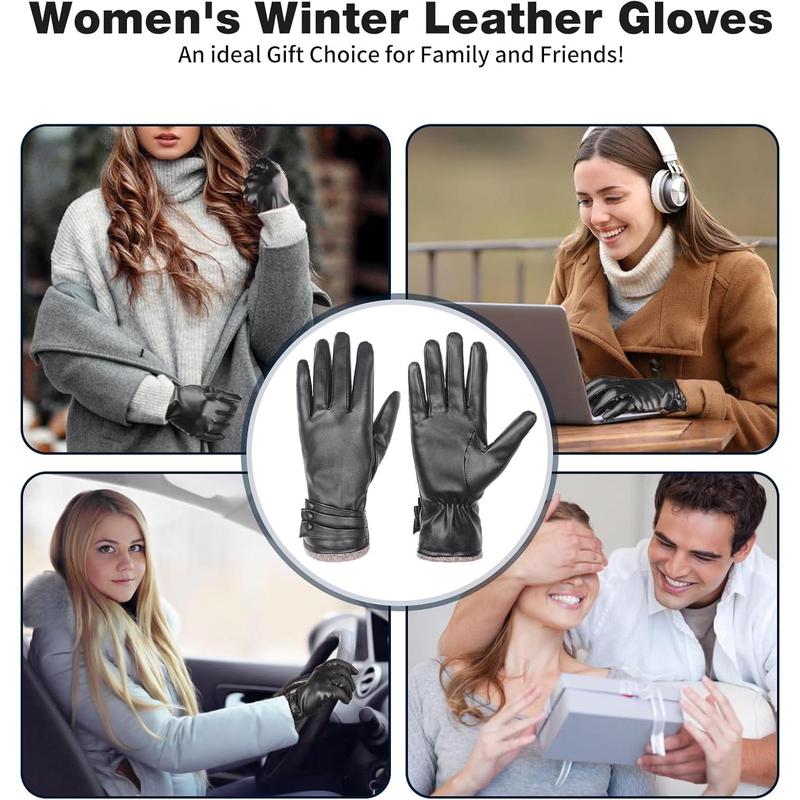 Winter Leather Gloves for Women,Gloves for Women Cold Weather Touch Screen with Wool Fleece Lined,Women PU Warm Glove