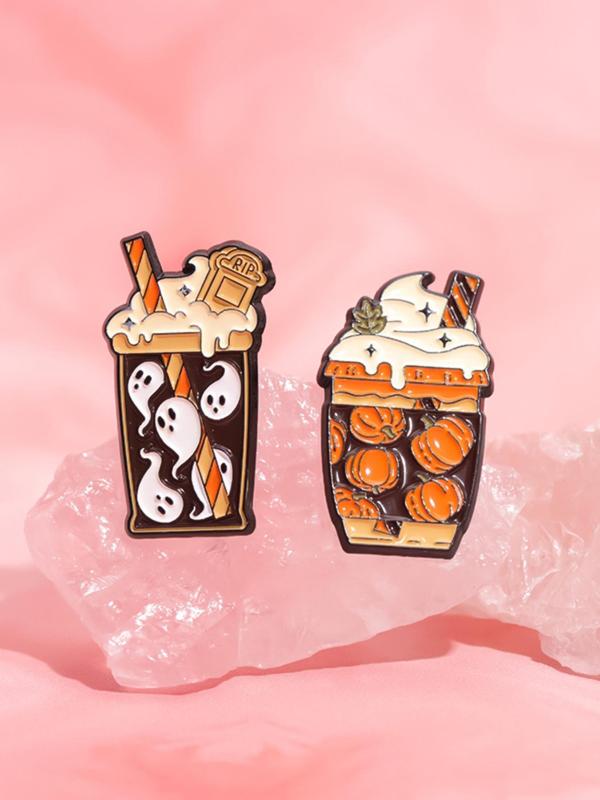 Cute Cartoon Milk Tea Drink Design Brooch Set, Fashion Alloy Badge for Women & Men, Enamel Pin Suitable for Backpacks, Jeans, Scarves, Hats Decoration As Halloween Gift