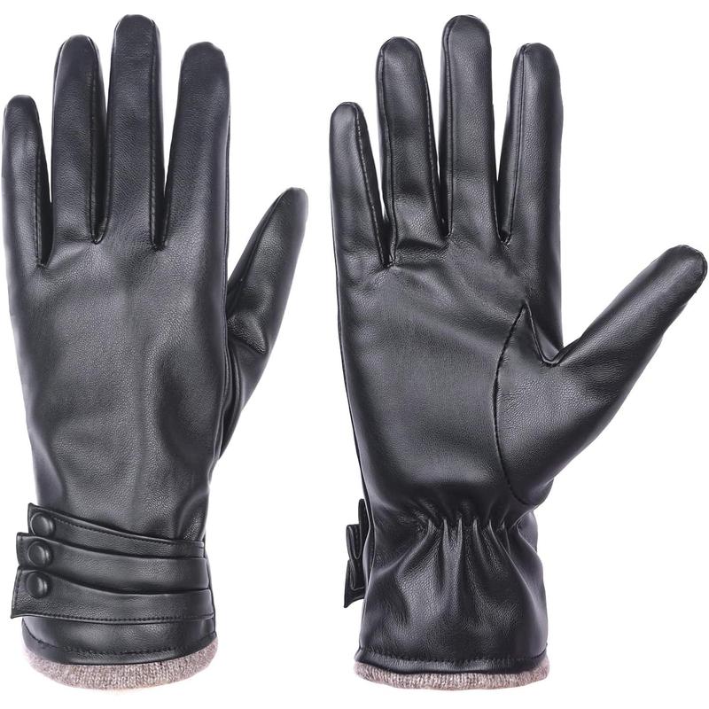 Winter Leather Gloves for Women,Gloves for Women Cold Weather Touch Screen with Wool Fleece Lined,Women PU Warm Glove