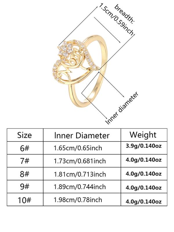 Fashion Letter & Heart Design Rhinestone Decorated Ring, Rings for Women, Fashion Jewelry for Party, Daily Decor, Trendy All-match & Exquisite Jewelry for Birthday Gift