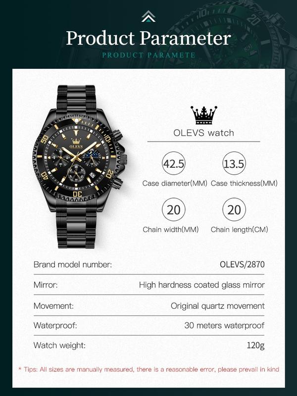 OLEVS Watches for Men with Date Luxury Big Face Waterproof Mens Wristwatch Analog Dress Stainless Steel Man Watch Luminous Relojes De Hombre Calendar