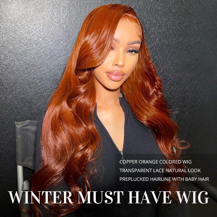 Alipearl Hair Copper Color Pre Cut Ready to Go Glueless Wig Body Wave Pre Plucked 5x7 Lace Closure Wig 13x4 Lace Frontal Wig